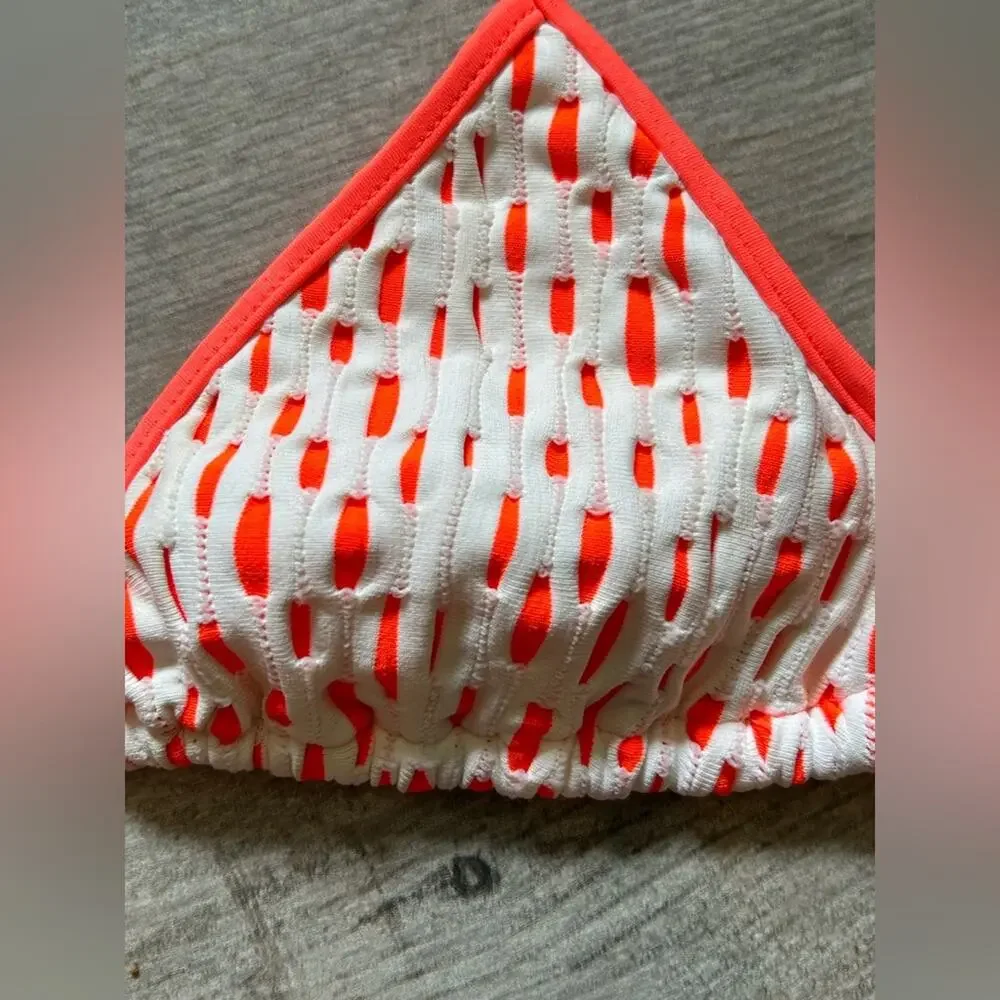 Milly cabana neon orange white “crochet” triangle bikini top sz M swimsuit